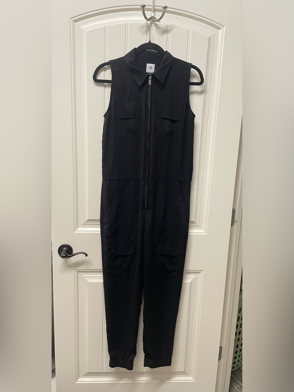 CAbi Black Sleeveless Zip-Front Utility Jumpsuit